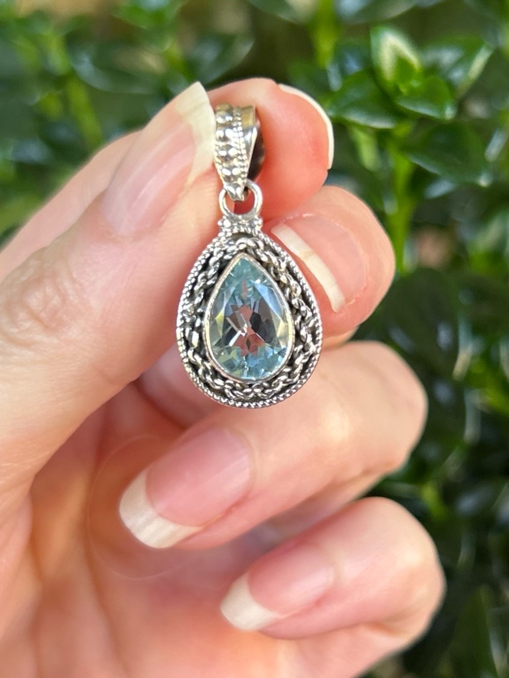 Brand New Sterling Silver Teardrop Blue Topaz Pendant